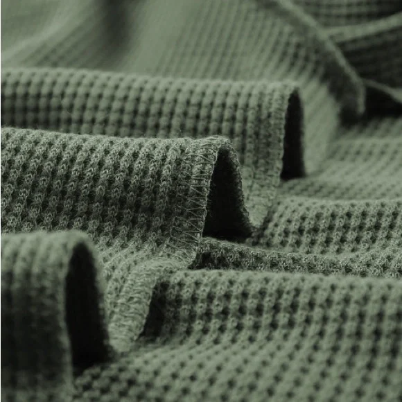 New - Shewin - Green Plain Waffle Knit Bishop Sleeve Square Neck Top - Picture 8 of 10